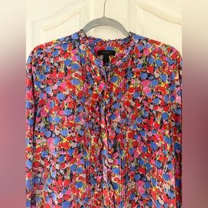 J. Crew 100% Silk Women's Multicolor Floral Pintuck long-sleeve Blouse